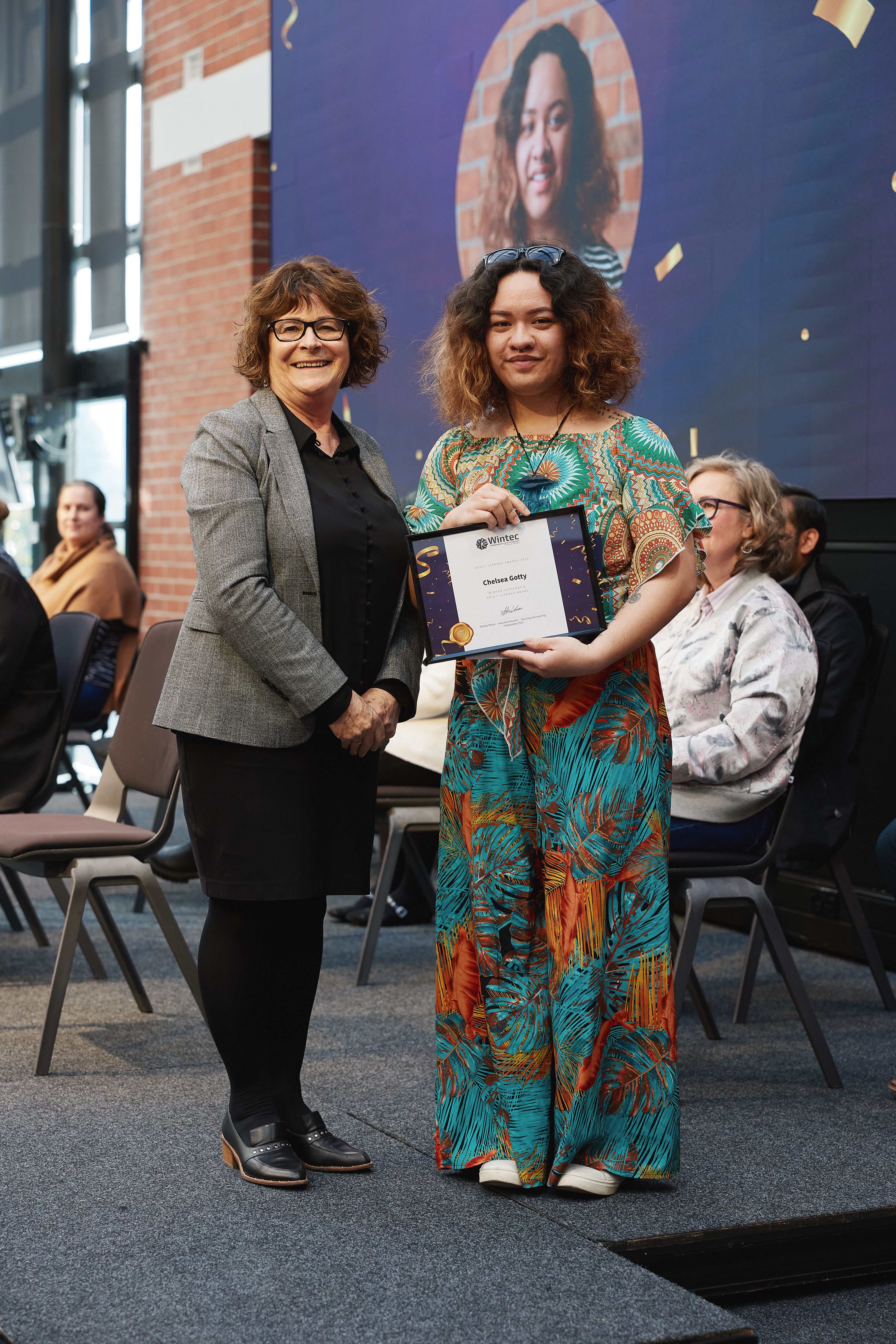 Jo Thomas with Adult Learner Award winner Chelsea Gotty