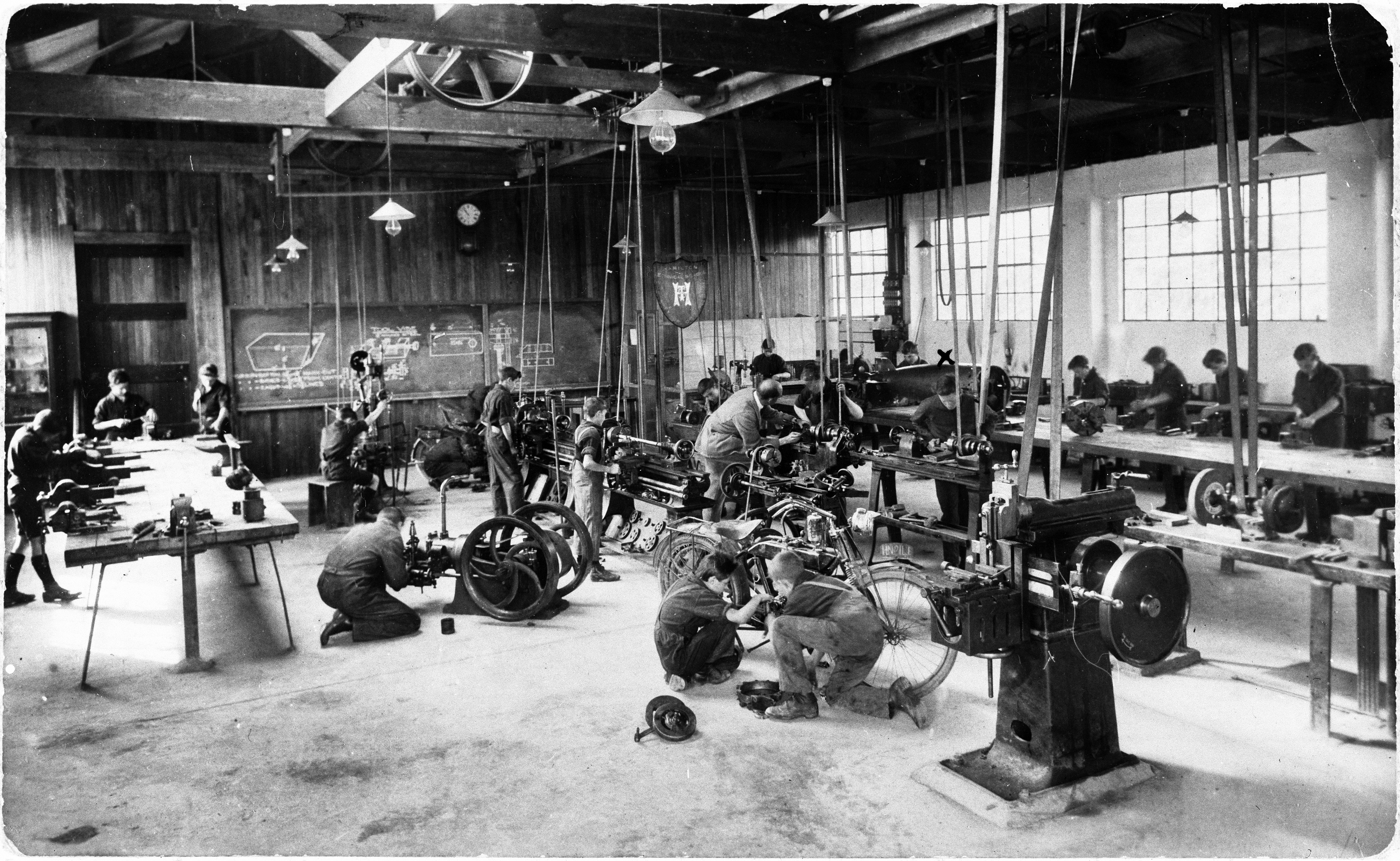 Hamilton Technical School students in workshop, taken in 1920s.